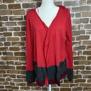 Vtg Attention Womens Red Color Block Light Weight Cardigan No Buttons Size XL